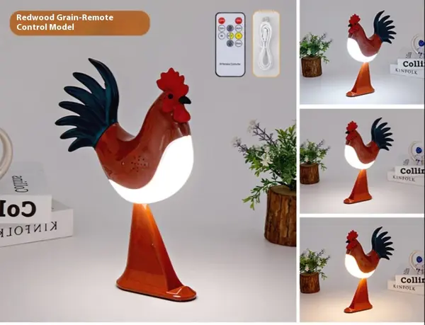 Creative USB Charging Rooster Decoration Table Lamp Home Decor | Color: Mahogany Texture