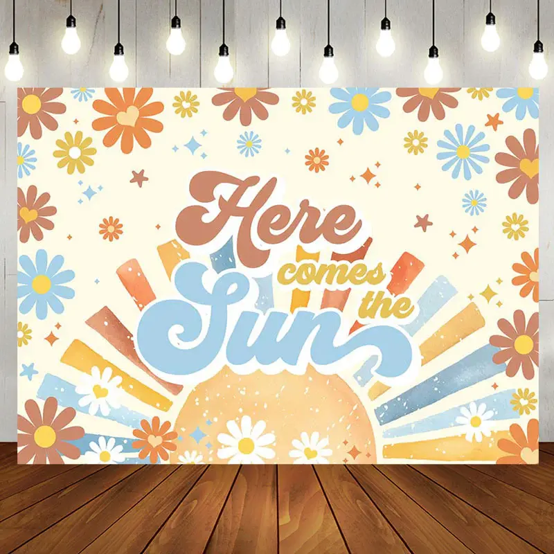 Here Comes The Sun Groovy Boho Baby Shower Backdrop - Aperturee