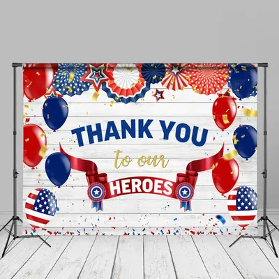Blue Red Thank You Heroes Independence Day Backdrop - Aperturee