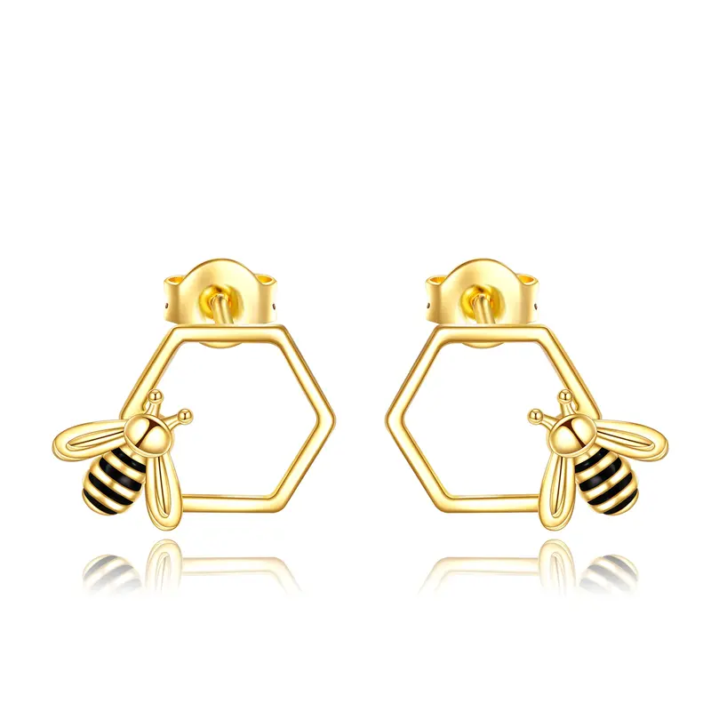 14K Gold Bees Stud Earrings