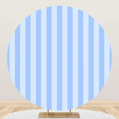 Sky Blue Stripe Simple Round Dance Party Backdrop - Aperturee