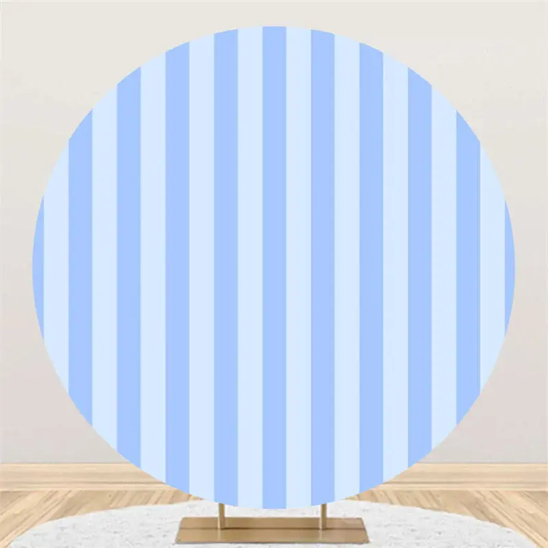 Sky Blue Stripe Simple Round Dance Party Backdrop - Aperturee