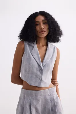 Cropped Cotton Tweed Vest in Grey | Color: Silver Strides | Size: L