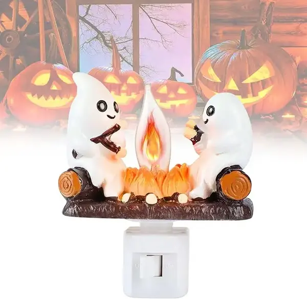2025 New Ghost and Reindeer Campfire Flickering Nightlight-Ghost Pumpkin Night Light Dusk to Dawn Led Lamp, Funny Halloween D...
