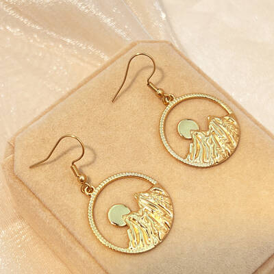 304 Stainless Steel Flat Round with Mountain Dangle Earrings