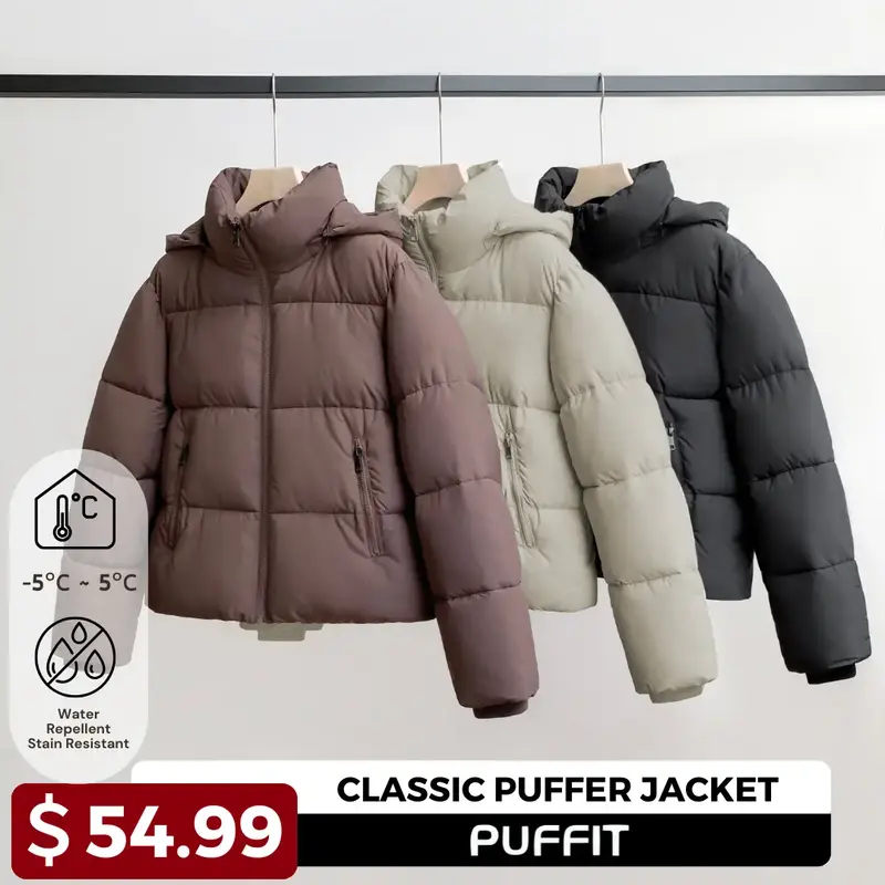 [SIZE 2-20]PUFFIT  Women's Fitted Detachable Hooded Puffer Jacket, Winter Basic Warm Coat with Removable Hood Zip Deep Pocket...