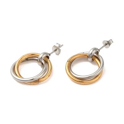 Double Rings 304 Stainless Steel Stud Earrings for Women