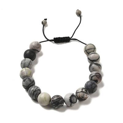 12.5mm Round Natural Black Netstone Braided Bead Bracelets for Women Men