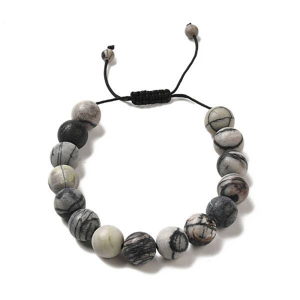 12.5mm Round Natural Black Netstone Braided Bead Bracelets for Women Men