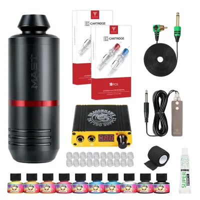 Dragonhawk Mast Tour Max Rotary Tattoo Pen Kit Power Supply Immortal Ink