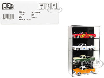 Showcase 4 Car Display Case Wall Mount with Black Back Panel \