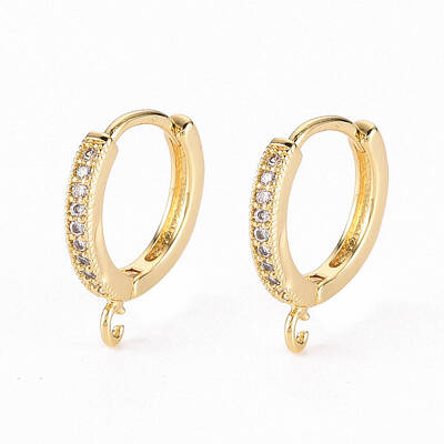 Brass Micro Pave Clear Cubic Zirconia Hoop Earring Findings