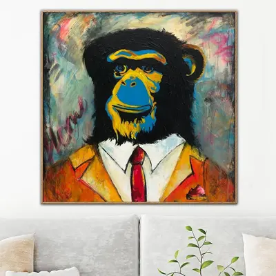Abstract Monkey Paintings on Canvas Chimpanzee Wall Art Pop Art Painting Street Graffiti Wall Art Abstract Animal Portrait Pa...