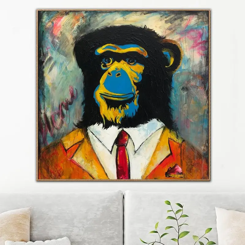 Abstract Monkey Paintings on Canvas Chimpanzee Wall Art Pop Art Painting Street Graffiti Wall Art Abstract Animal Portrait Pa...