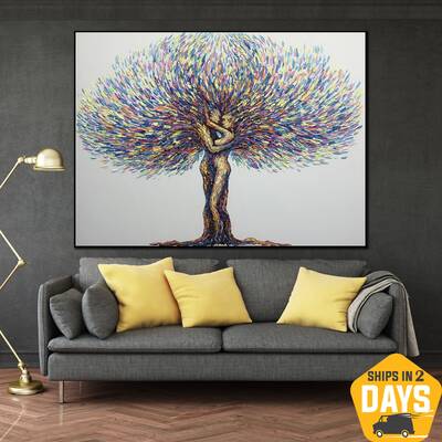 Creative Colorful Tree Painting on Canvas Abstract Couple in Love Wall Art for Home Decor | KINDRED SPIRITS 40"x54"