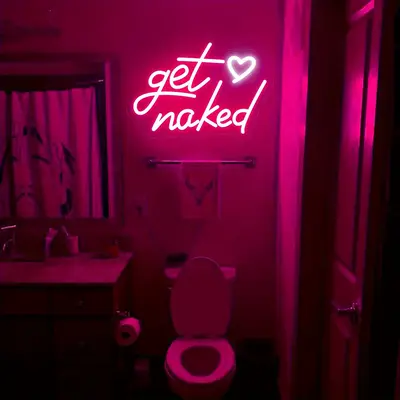 Serbasic 1pc Get Naked Neon Sign, USB-Powered Neon Light LED Wall Decoration Sign, For Bedroom Bathroom Room Decoration, Vale...