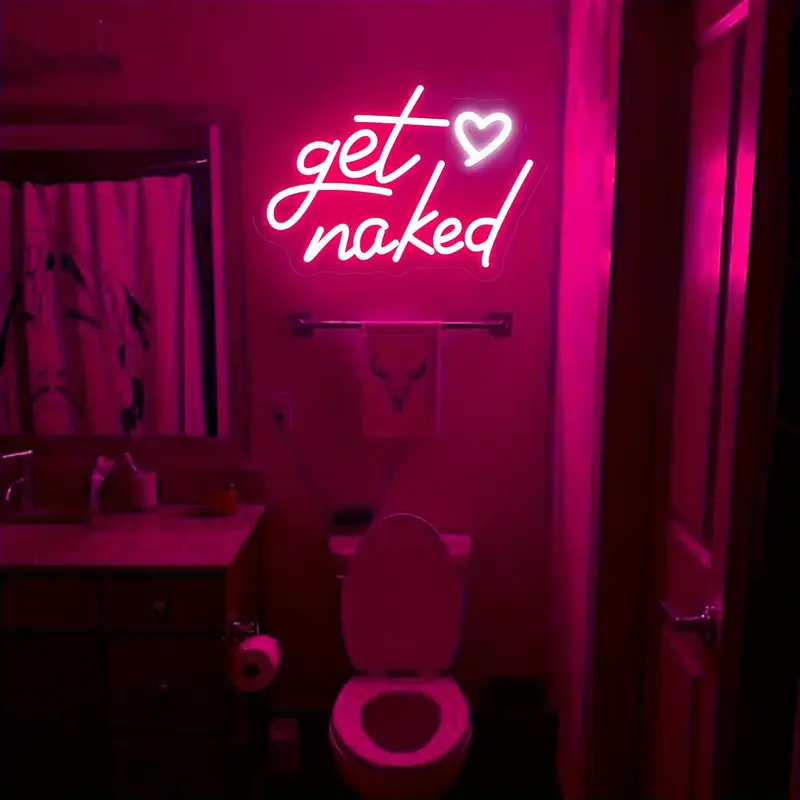 Serbasic 1pc Get Naked Neon Sign, USB-Powered Neon Light LED Wall Decoration Sign, For Bedroom Bathroom Room Decoration, Vale...