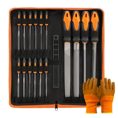 DARK DUCK 19-Piece Industrial Hand File Set: Flat,Triangular,Half-Round,Round ,14 Needle Files , with Tote Bag, Gloves & Sand...
