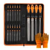 DARK DUCK 19-Piece Industrial Hand File Set: Flat,Triangular,Half-Round,Round ,14 Needle Files , with Tote Bag, Gloves & Sand...
