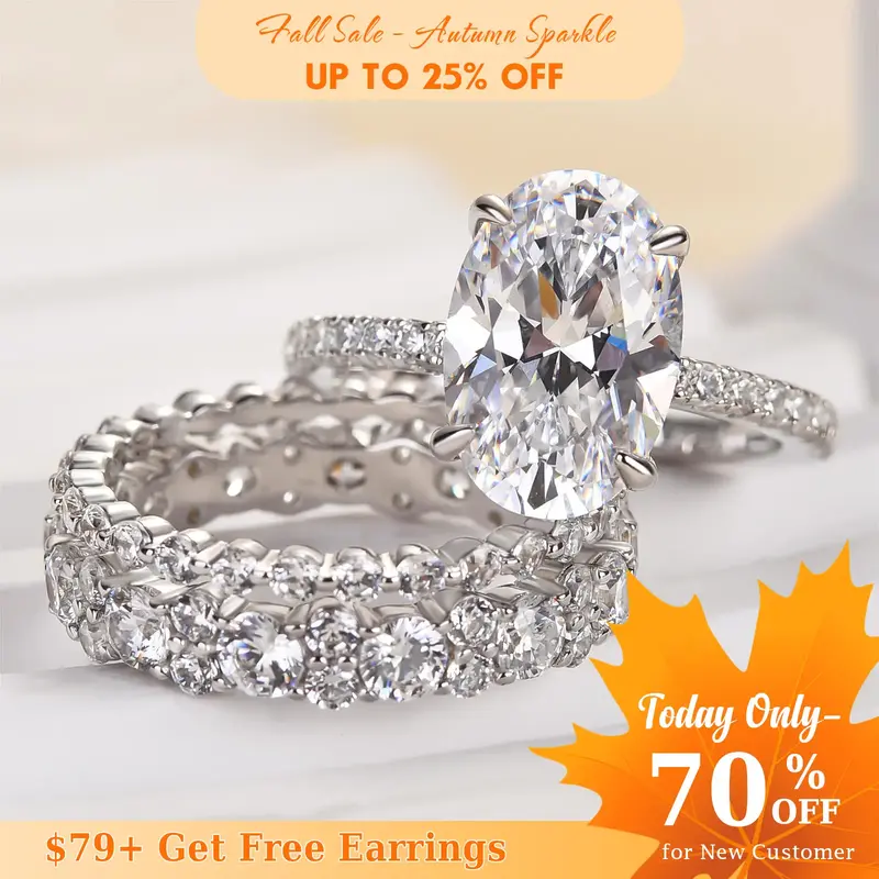 Effinny Jewelry 3.5ct Oval Cut 3PC Wedding Ring Set, 5A Cubic Zirconia Promise Ring Set in 925 Sterling Silver, Bridal Ring S...