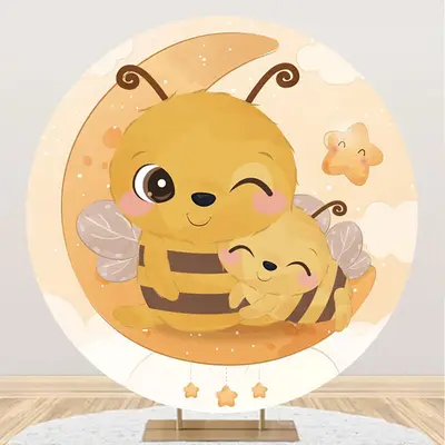 Moon Night Stars Little Bee Honeycomb Round Backdrop