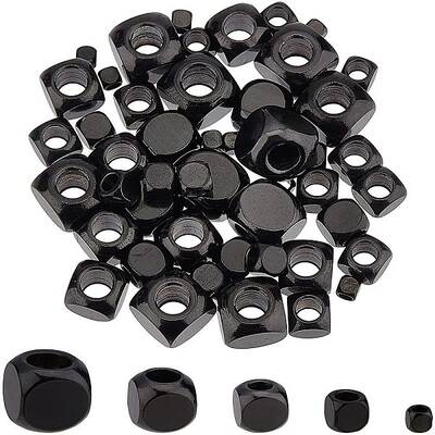 UNICRAFTALE About 50pcs 5 Sizes Electrophoresis Black Cube Beads Stainless Steel Square Beads Metal Loose Beads for Jewelry M...