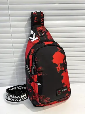 Men's Random Graphic Print Zipper Bum Bag, Casual Matching Trendy Sports Chest Bag, Male Fashion Basic All-match Fanny Pack f...