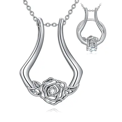 Sterling Silver Zircon Ring Holder Pendant Necklace