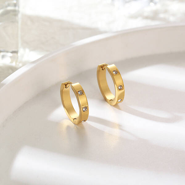 Stainless Steel Hoop Earrings with Cubic Zirconia for Women