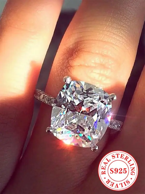 925 Sterling Silver Luxury Gorgeous Artificial Diamond Ring, Fashionable Wedding Engagement Ring, Fashion Jewelry Gift for Wo...