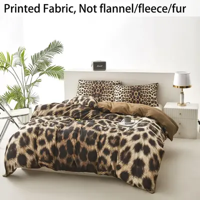 Leopard Print Bedding Set, 3 Counts/set Including 1 Count Duvet Cover & 2 Counts Pillowcase without Filler, Soft Comfortabl...