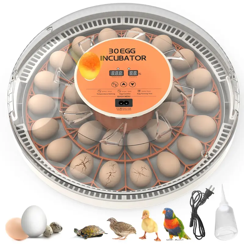 30 Egg Incubator with Automatic Turner, Digital Temperature and Humidity Display, and Built-in Egg Candler for Hatching Chick...