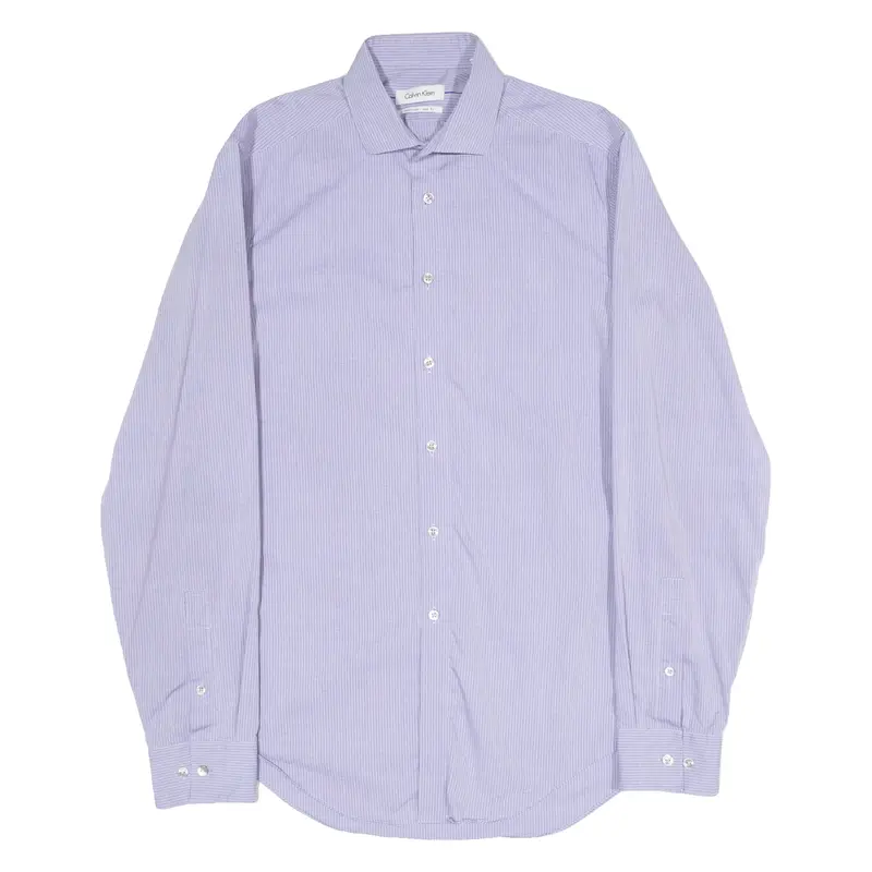 CALVIN KLEIN No Iron Slim Fit Mens Shirt Purple Long Sleeve M