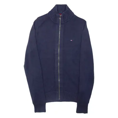 TOMMY HILFIGER Mens Cardigan Blue High Neck Tight Knit S
