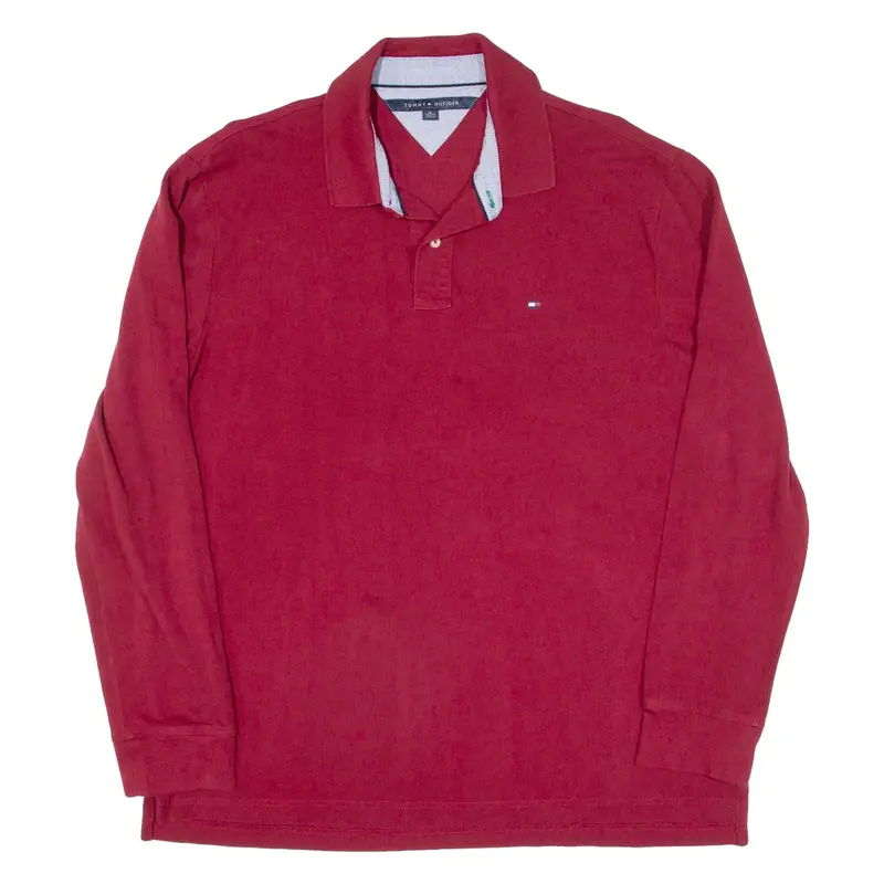 TOMMY HILFIGER Mens Polo Shirt Maroon Long Sleeve XL