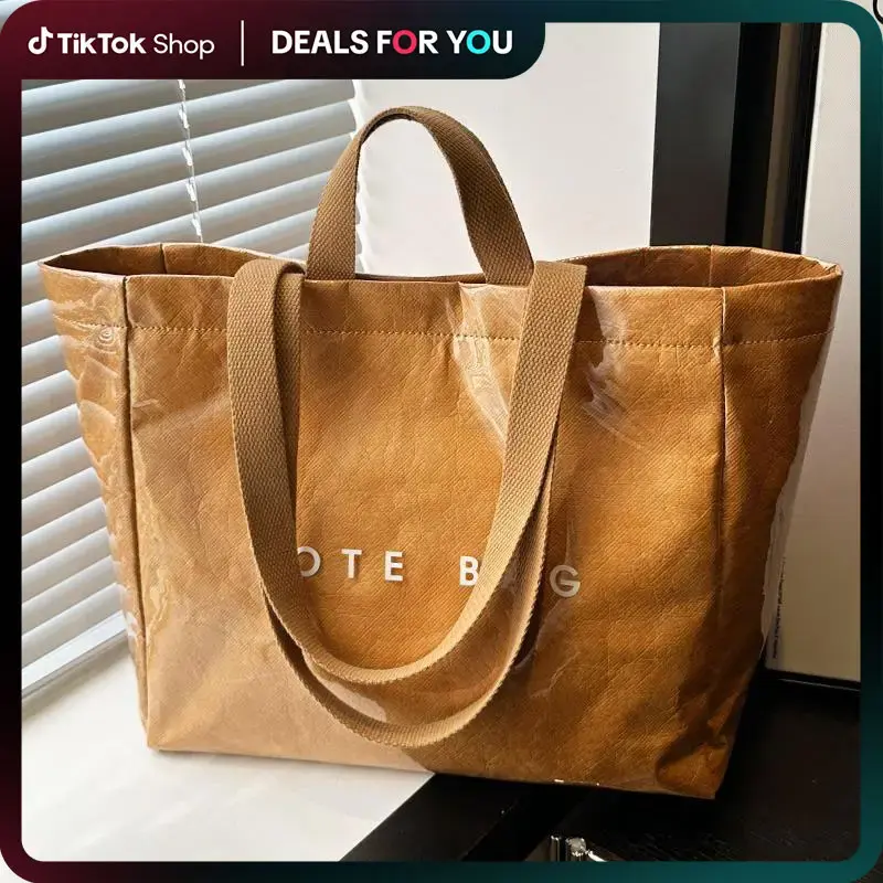 Tote Bag for Women,Large Work Tote Bag Clear Plastic Tote Bag PVC Letter Printed Bag Kraft Paper Hobo Bag with Handle Dealsfo...