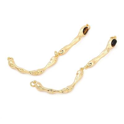 Brass Pave Natural Tiger Eye Curved Bar Connector Charms