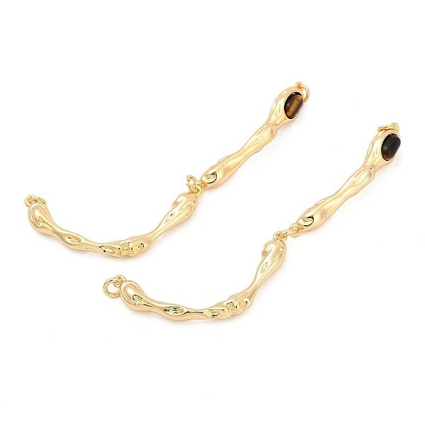 Brass Pave Natural Tiger Eye Curved Bar Connector Charms