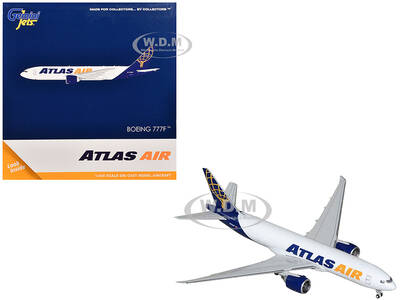 Boeing 777-200LR Commercial Aircraft Atlas Air (N703GT) White with Blue Tail 1/400 Diecast Model Airplane by GeminiJets