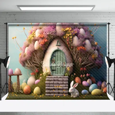 Rabbit Egg Cute House Easter Backdrop For Photograph - Aperturee