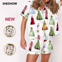 SHESHOW Pride And Prejudice / Scarlett Vintage Satin Pajama Set For Women Print Comfy Satin Sleepwear & Loungewear Pjs Printi...