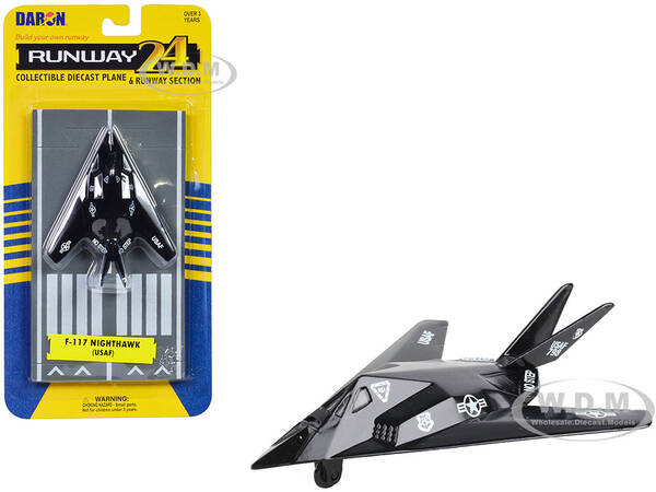 Lockheed F-117 Nighthawk Stealth Aircraft Black United States Air Force with Runway Section Diecast Model Airplane by Runwa...