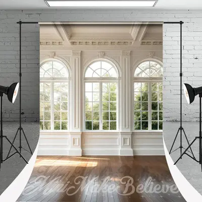 Luxury White Wall Window Wood Floor Sweep Backdrop - Aperturee