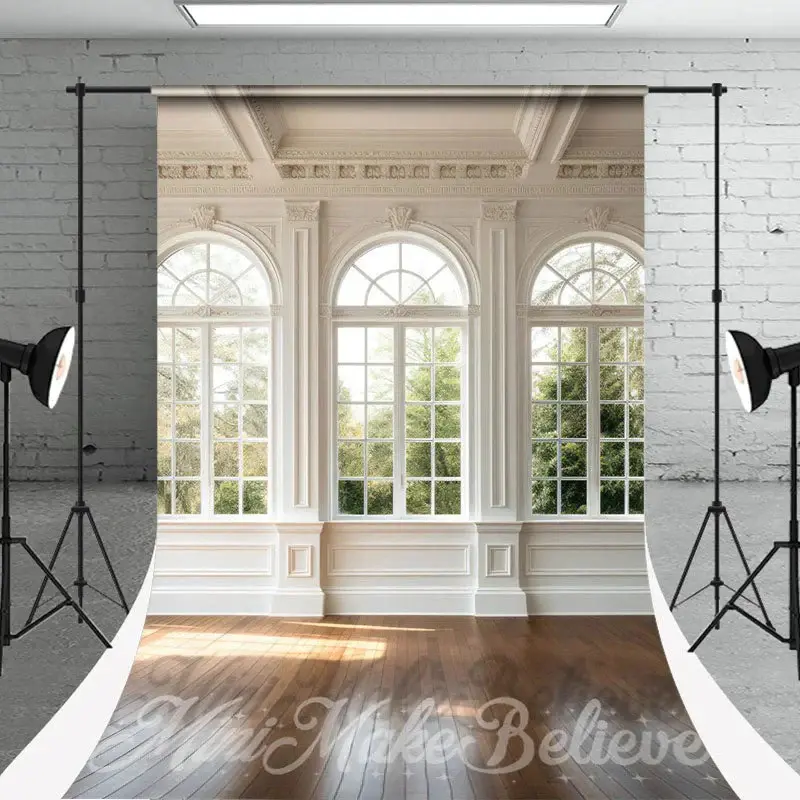 Luxury White Wall Window Wood Floor Sweep Backdrop - Aperturee
