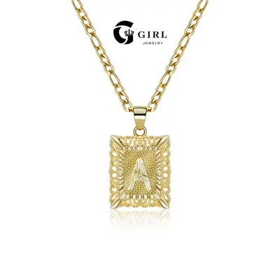 GGIRL 18K Gold Plated Initial Letter Pendant Necklace for Men Womens Square Capital Monogram Necklace Alhpabets from A-Z Figa...