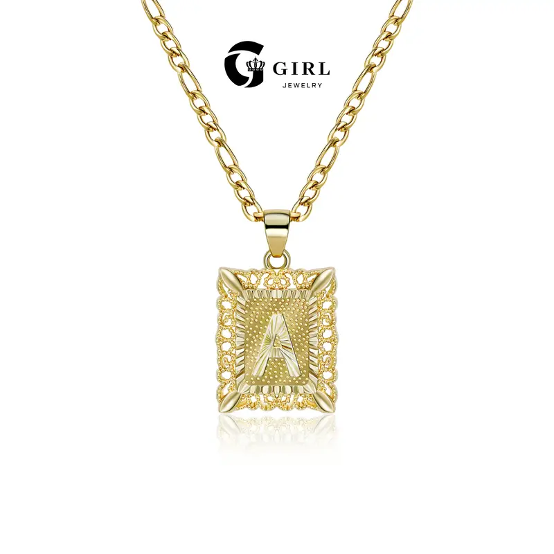 GGIRL 18K Gold Plated Initial Letter Pendant Necklace for Men Womens Square Capital Monogram Necklace Alhpabets from A-Z Figa...