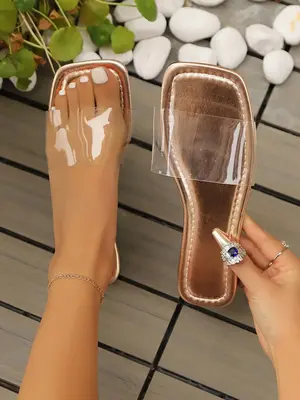 Women's Fashionable Transparent Band Slide Sandals, Casual Comfortable Flat Sandals for Summer, Lightweight Breathable Shoes ...