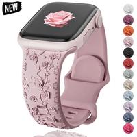Engraved Strap for Apple Watch Band 46 44mm 40 49mm 45mm 41mm 42mm Floral Silicone Iwatch Ultra 2 Series 10 9 8 7 6 SE 5 Pink...