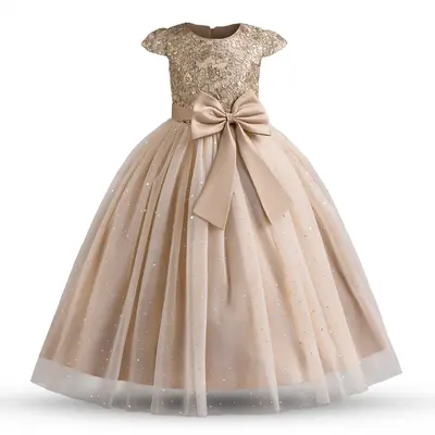 Girls Princess Bridesmaid Dress Kids Long Prom Ball Gowns Children dressing Birthday Party Bow Lace Dresses Christmas Vestido...