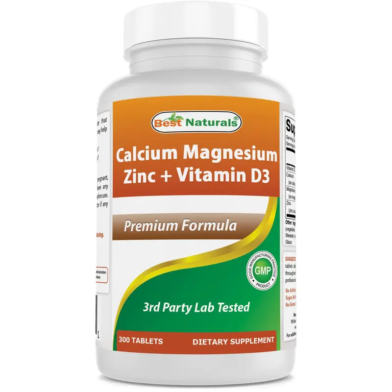 Best Naturals Calcium Magnesium Zinc with Vitamin D3, 300 Tablets - Calcium 1000 mg, Magnesium 400 mg, Zinc 25 mg & D3 600 IU...